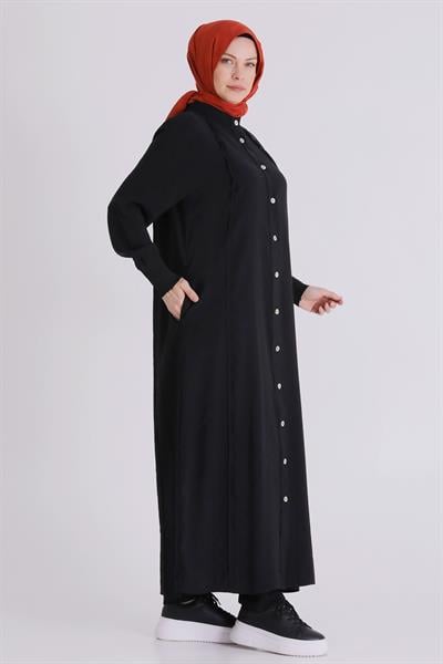 Behrem Büyük Beden Tesettür Ferace Siyah OTW2828