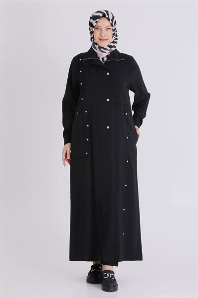 Behrem Büyük Beden Tesettür Ferace Siyah OTW28079
