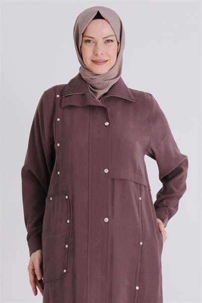 Behrem Büyük Beden Tesettür Ferace Soft Mürdüm OTW28079