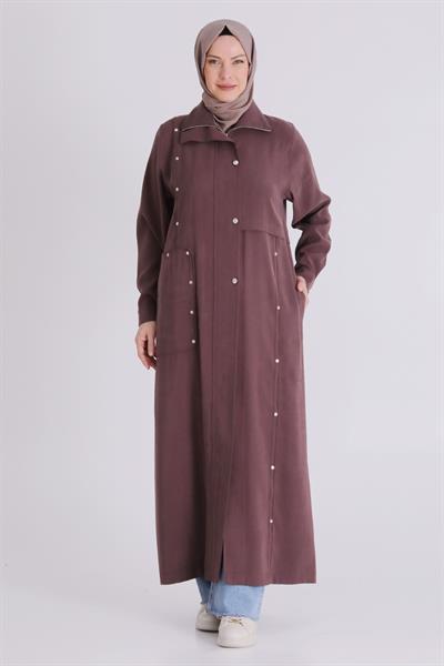 Behrem Büyük Beden Tesettür Ferace Soft Mürdüm OTW28079