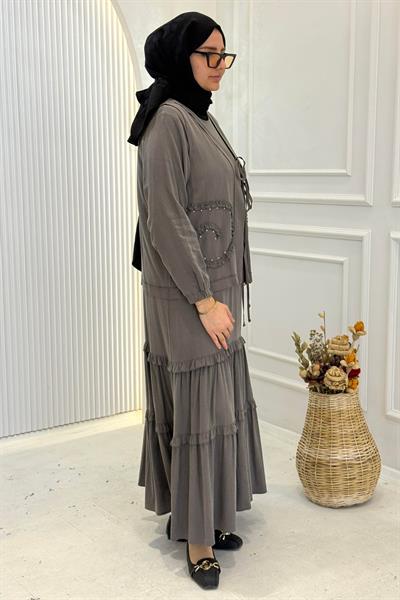 Behrem Büyük Beden Tesettür İkili Takım Duman Gri OTW4004