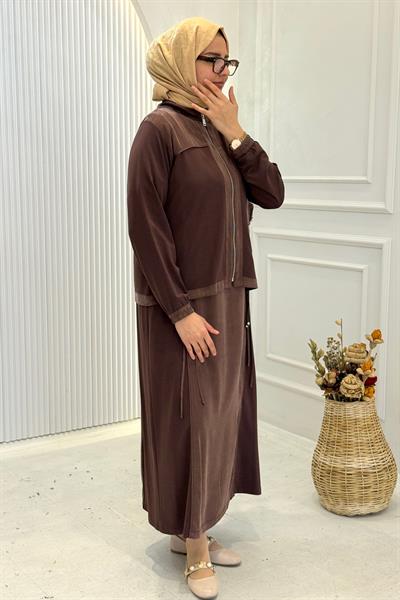 Behrem Büyük Beden Tesettür İkili Takım Kahve OTW40014