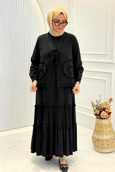 Behrem Büyük Beden Tesettür İkili Takım Siyah OTW4004