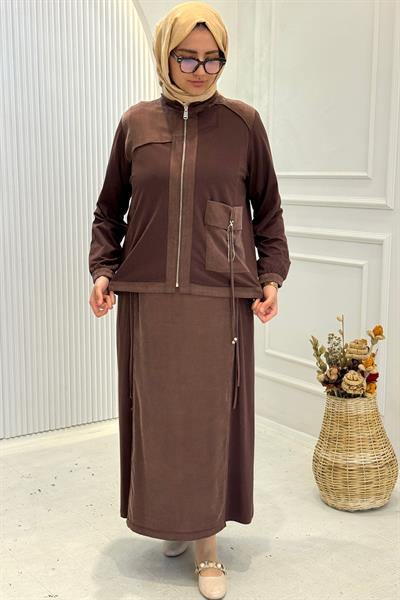 Behrem Büyük Beden Tesettür İkili Takım Kahve OTW40014