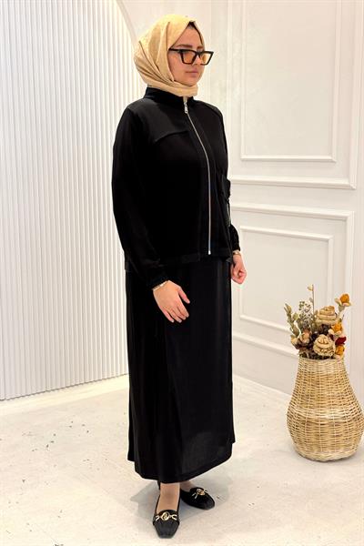 Behrem Büyük Beden Tesettür İkili Takım Siyah OTW40014