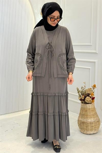 Behrem Büyük Beden Tesettür İkili Takım Duman Gri OTW4004