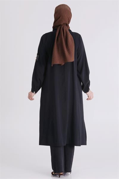 Behrem Büyük Beden Tesettür İşlemeli Tunik Siyah OTW2359