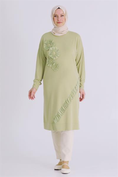 Behrem Büyük Beden Tesettür İşlemeli Tunik Ihlamur OTW20133