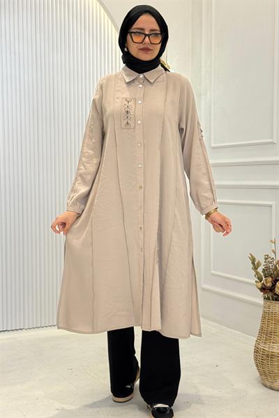 Behrem Büyük Beden Tesettür İşlemeli Tunik Taş OTW2359