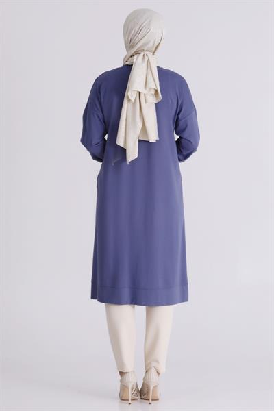 Behrem Büyük Beden Tesettür İşlemeli Tunik Morcivert OTW20133