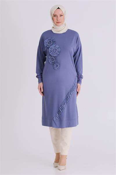 Behrem Büyük Beden Tesettür İşlemeli Tunik Morcivert OTW20133