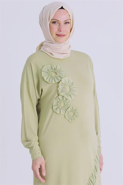 Behrem Büyük Beden Tesettür İşlemeli Tunik Ihlamur OTW20133