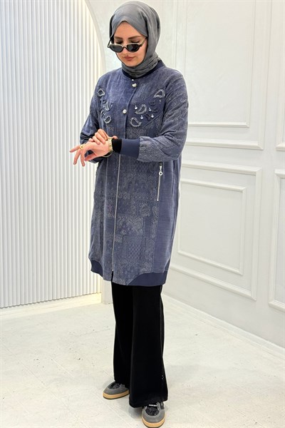 Behrem Büyük Beden Tesettür Kap Denim Mavi OTW25149