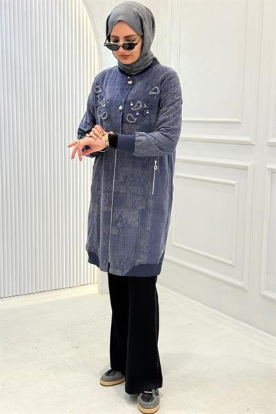 Behrem Büyük Beden Tesettür Kap Denim Mavi OTW25149