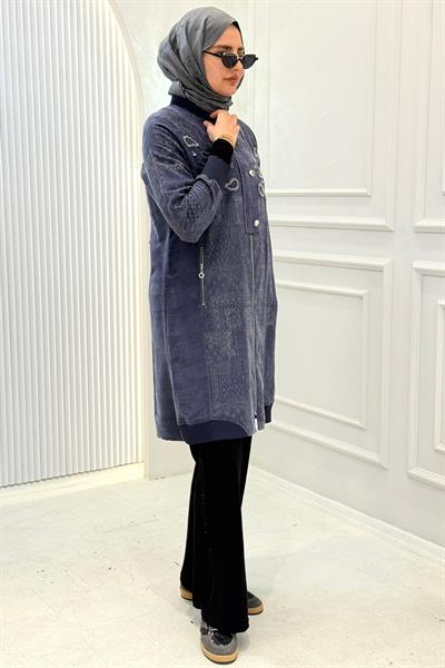 Behrem Büyük Beden Tesettür Kap Denim Mavi OTW25149