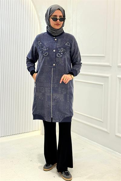 Behrem Büyük Beden Tesettür Kap Denim Mavi OTW25149