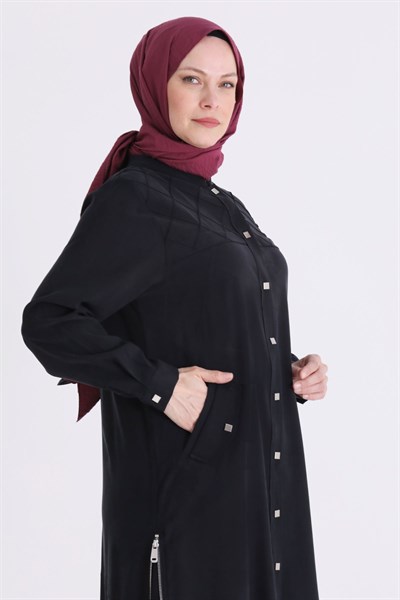 Behrem Büyük Beden Tesettür Kap Siyah OTW25153