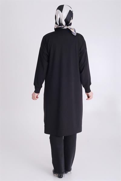 Behrem Büyük Beden Tesettür Örme Tunik Siyah OTW20123