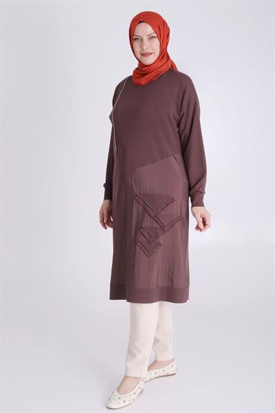 Behrem Büyük Beden Tesettür Örme Tunik Kahve OTW20123