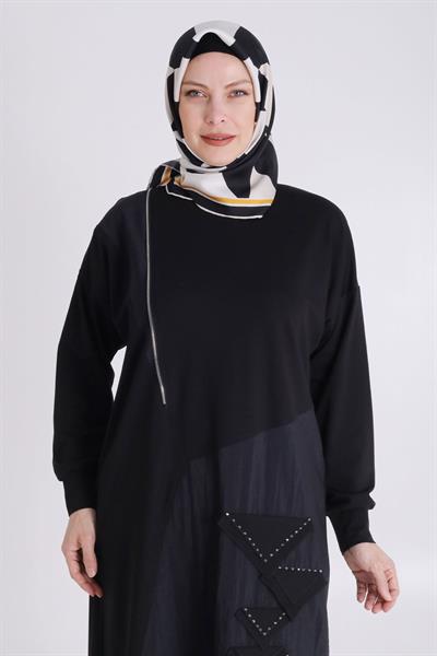 Behrem Büyük Beden Tesettür Örme Tunik Siyah OTW20123