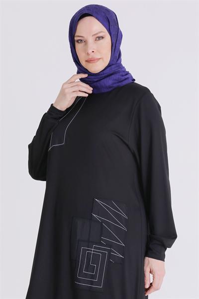 Behrem Büyük Beden Tesettür Pantolonlu Takım Siyah OTW3557