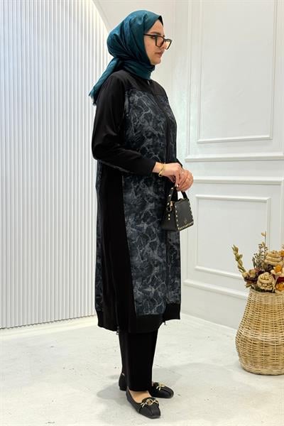 Behrem Büyük Beden Tesettür Pantolonlu Takım Siyah OTW35148