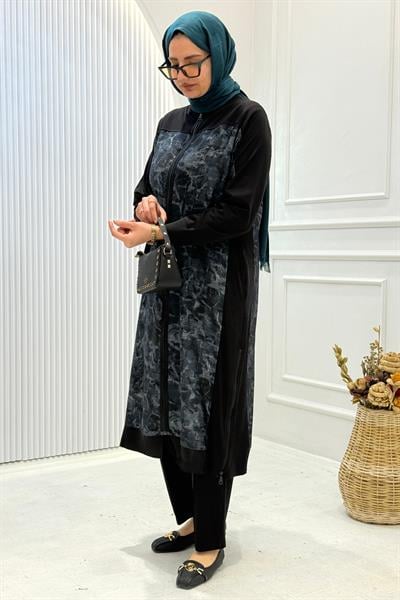 Behrem Büyük Beden Tesettür Pantolonlu Takım Siyah OTW35148