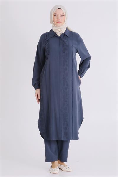 Behrem Büyük Beden Tesettür Pantolonlu Takım Lacivert OTW35142