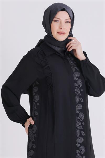 Behrem Büyük Beden Tesettür Pantolonlu Takım Siyah OTW35142