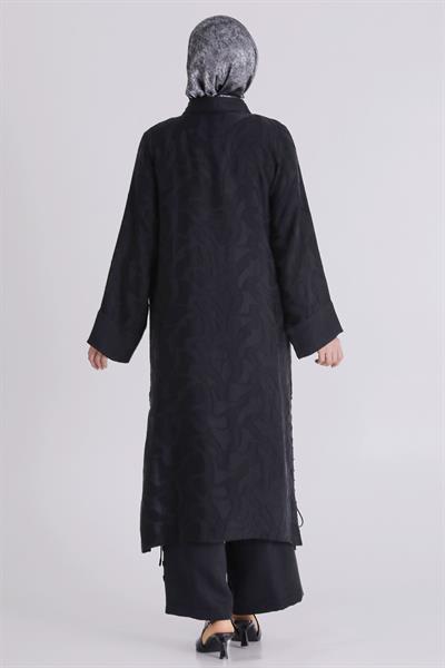 Behrem Büyük Beden Tesettür Pantolonlu Takım Siyah OTW35147