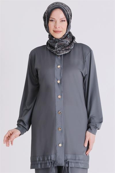 Behrem Büyük Beden Tesettür Pantolonlu Takım Kül Rengi OTW3558