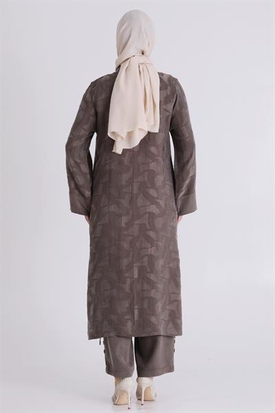 Behrem Büyük Beden Tesettür Pantolonlu Takım Koyu Vizon OTW35147