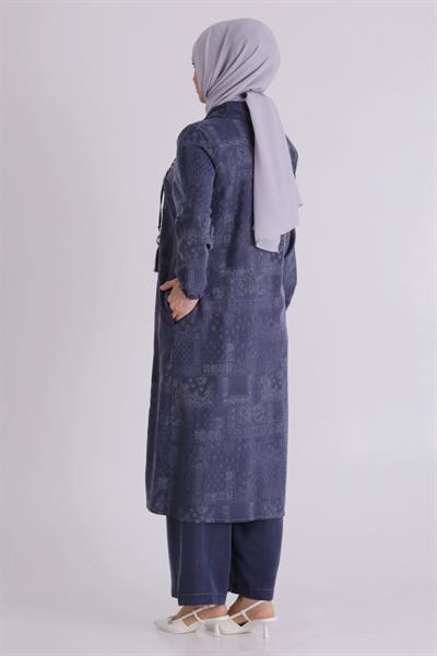 Behrem Büyük Beden Tesettür Pantolonlu Takım Denim Mavi OTW35150