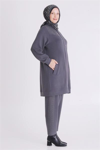 Behrem Büyük Beden Tesettür Pantolonlu Takım Füme OTW3553