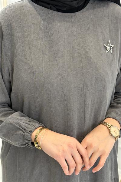 Behrem Büyük Beden Tesettür Pantolonlu Takım Duman Gri OTW3556