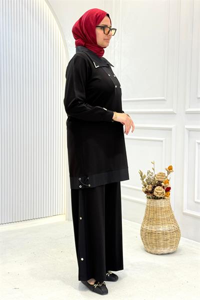 Behrem Büyük Beden Tesettür Pantolonlu Takım Siyah OTW35143