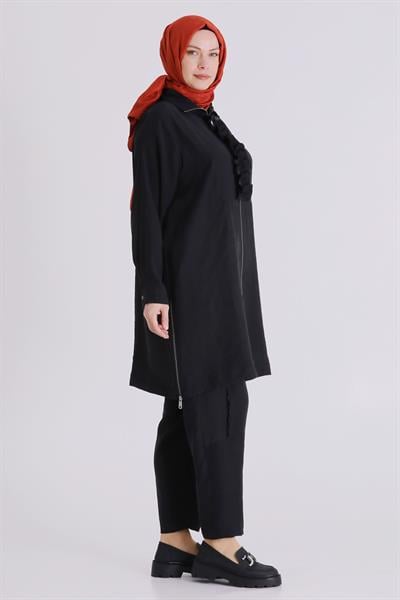 Behrem Büyük Beden Tesettür Pantolonlu Takım Siyah OTW35146