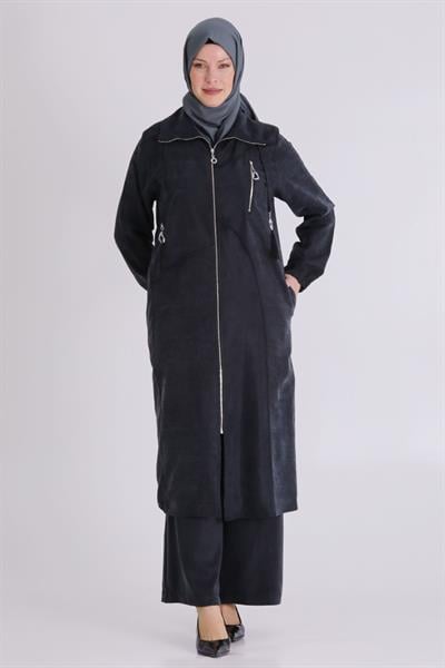 Behrem Büyük Beden Tesettür Pantolonlu Takım Siyah OTW35150