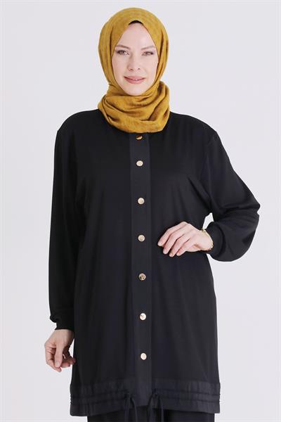 Behrem Büyük Beden Tesettür Pantolonlu Takım Siyah OTW3558