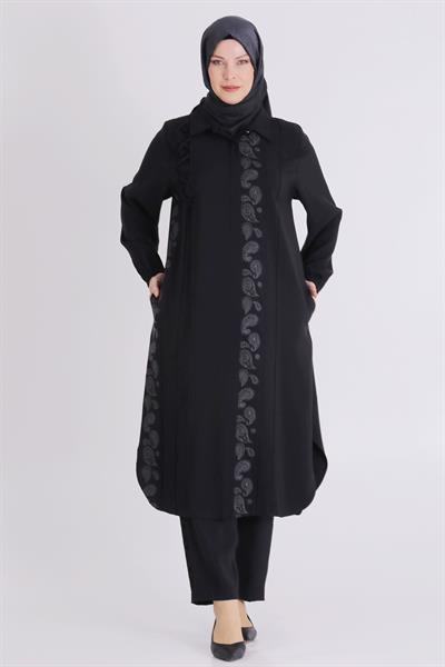 Behrem Büyük Beden Tesettür Pantolonlu Takım Siyah OTW35142