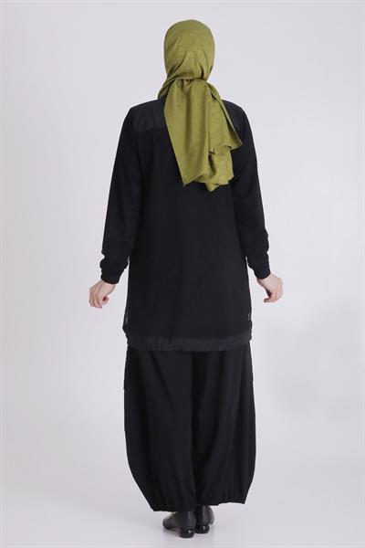 Behrem Büyük Beden Tesettür Pantolonlu Takım Siyah OTW70017