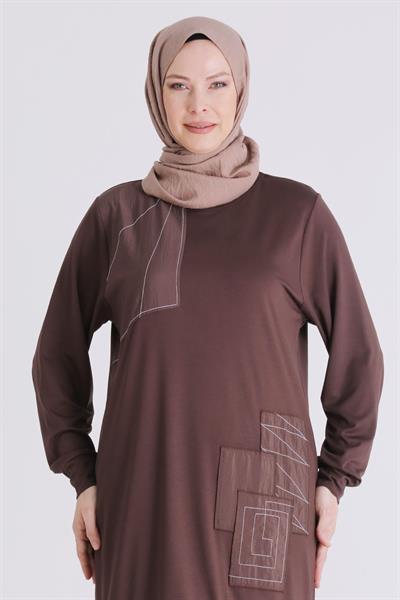 Behrem Büyük Beden Tesettür Pantolonlu Takım Kahve OTW3557