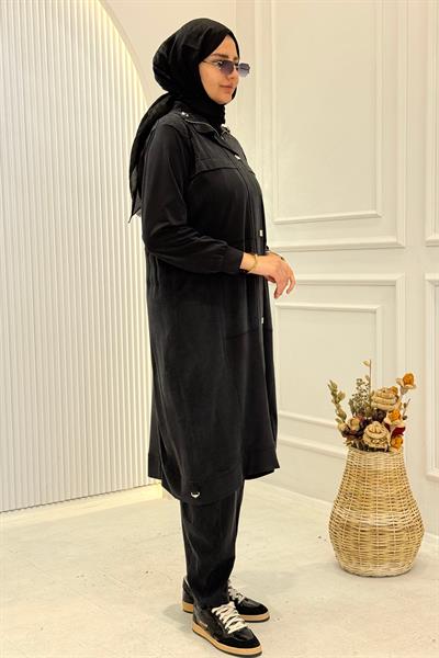 Behrem Büyük Beden Tesettür Pantolonlu Takım Siyah OTW35145