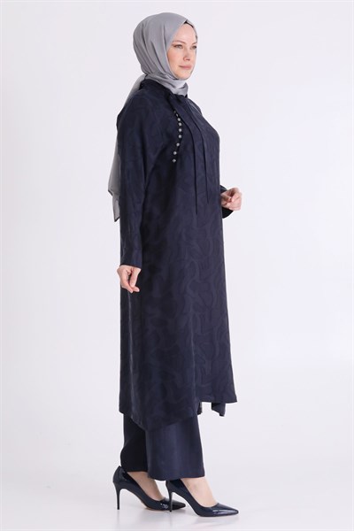 Behrem Büyük Beden Tesettür Pantolonlu Takım Lacivert OTW35156