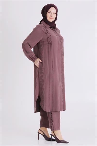 Behrem Büyük Beden Tesettür Pantolonlu Takım Soft Mürdüm OTW35142