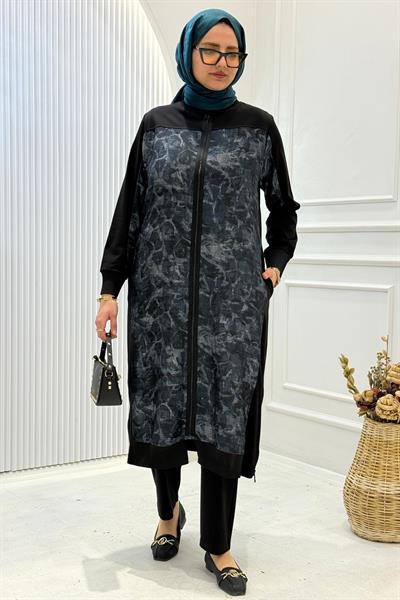 Behrem Büyük Beden Tesettür Pantolonlu Takım Siyah OTW35148