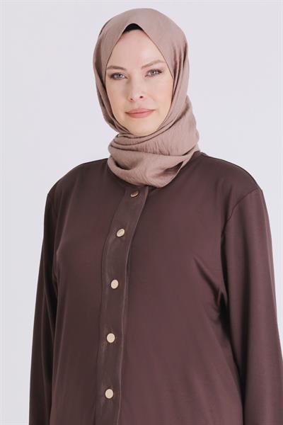 Behrem Büyük Beden Tesettür Pantolonlu Takım Kahve OTW3558