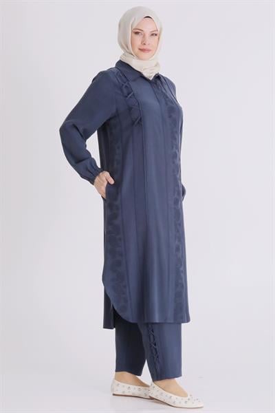 Behrem Büyük Beden Tesettür Pantolonlu Takım Lacivert OTW35142