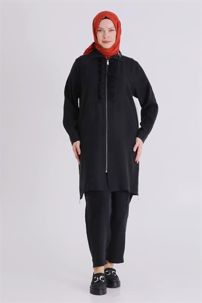 Behrem Büyük Beden Tesettür Pantolonlu Takım Siyah OTW35146