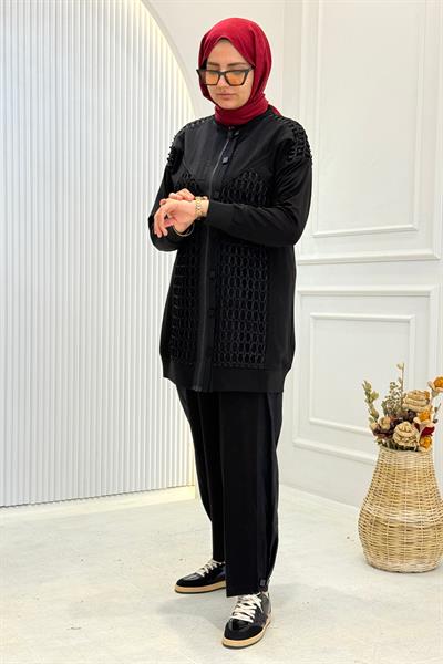 Behrem Büyük Beden Tesettür Pantolonlu Takım Siyah OTW35144